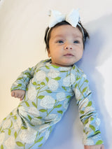 Goosies Hydrangeas Bamboo Knotted Infant Gown | 0-3M