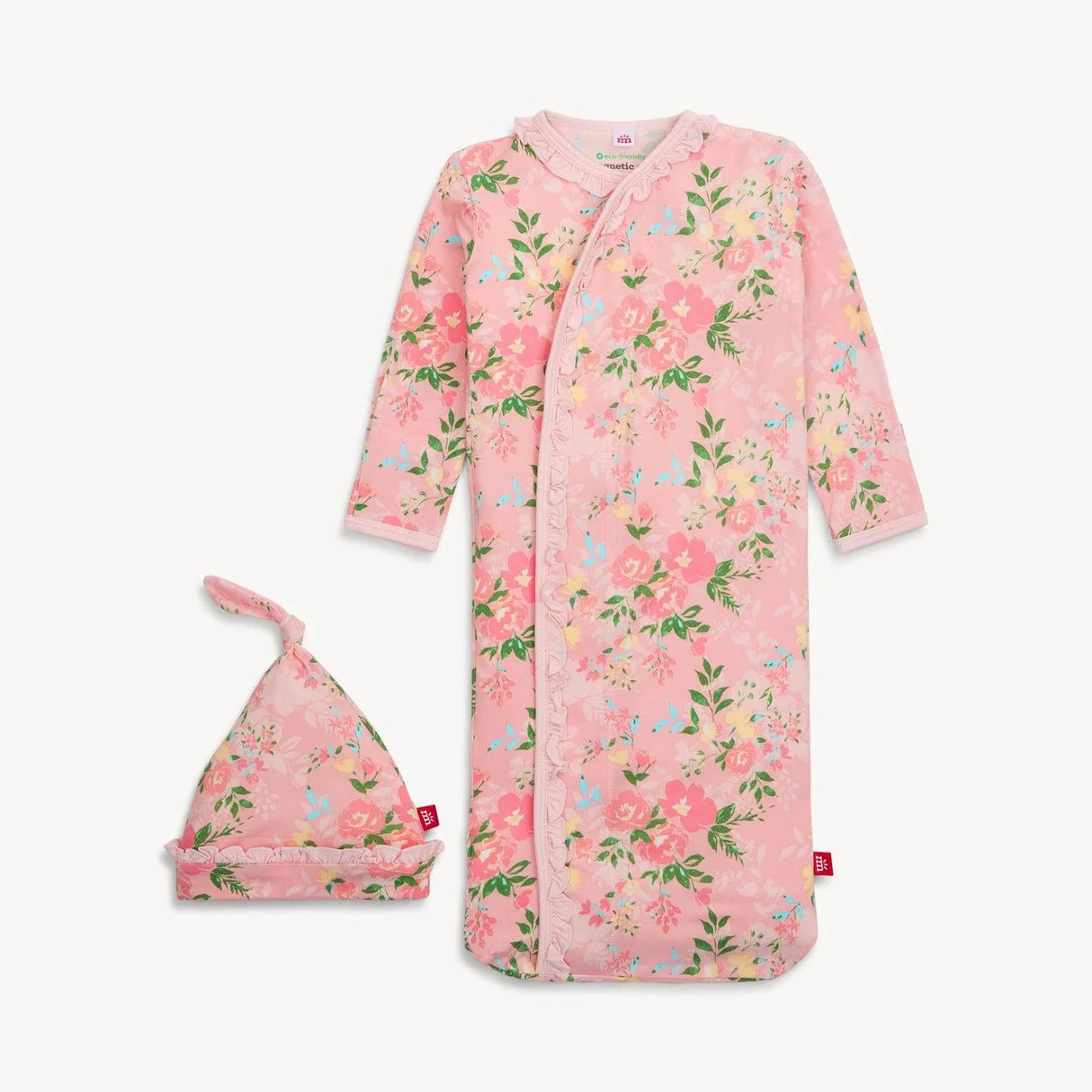 Magnetic Me Ainslee Ruffle Placket Modal Gown and Hat Set (nb-3m)