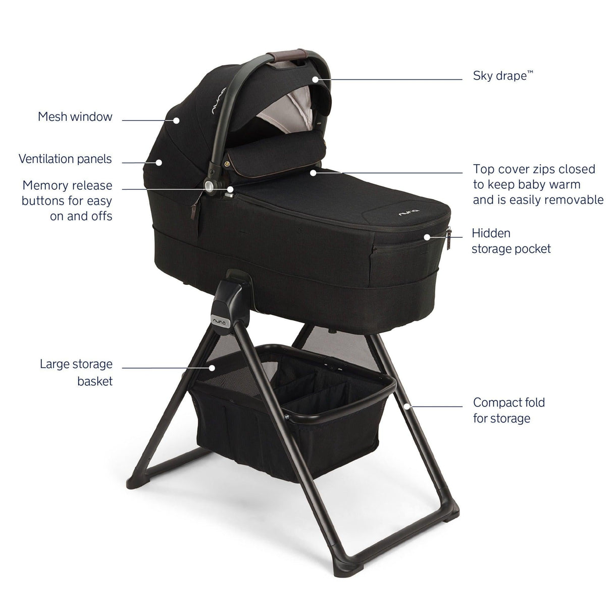 Nuna MIXX Series Bassinet + Stand | Caviar (Chocolate)