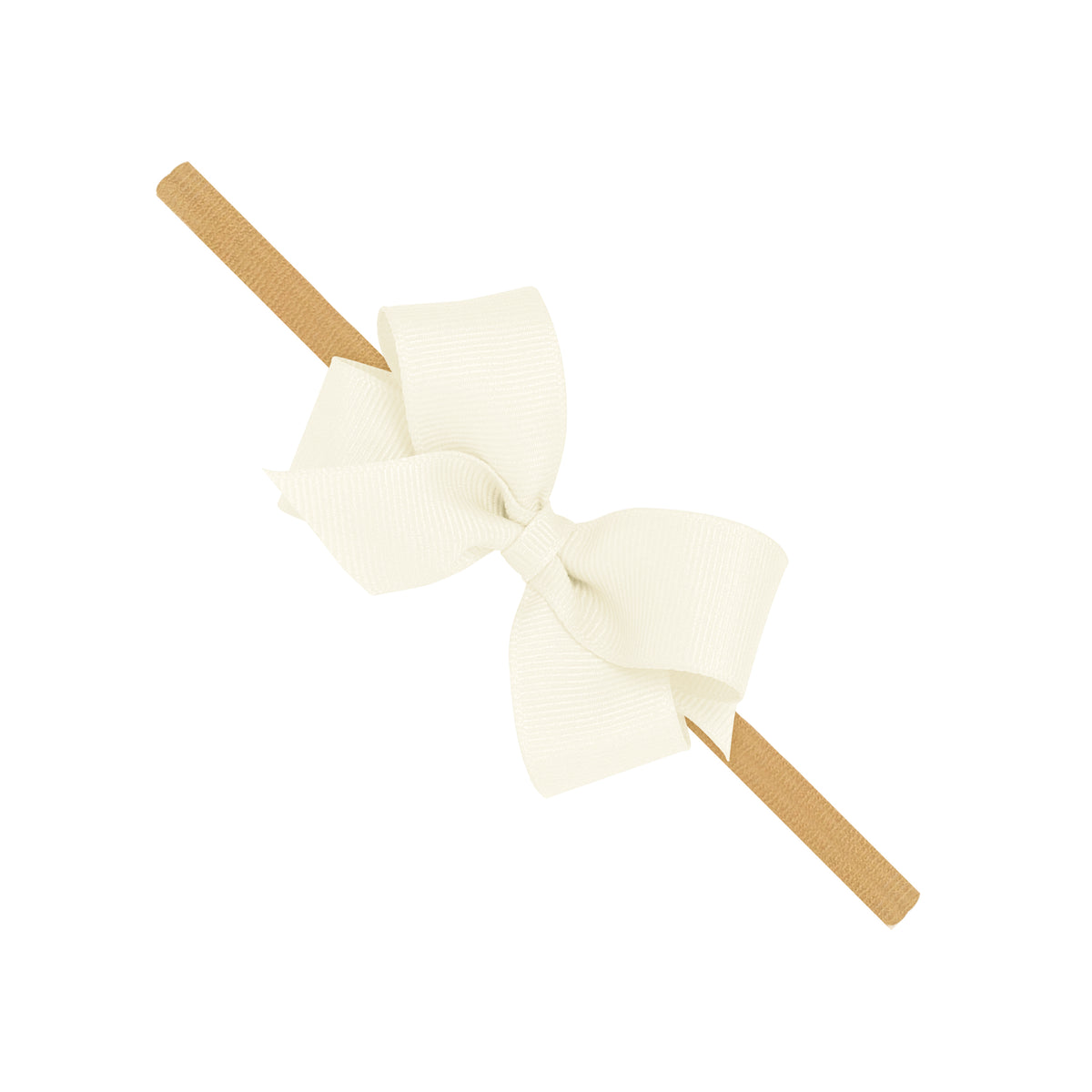 Wee Ones Antique White Mini Grosgrain Hair Bow on Nude Soft Headband
