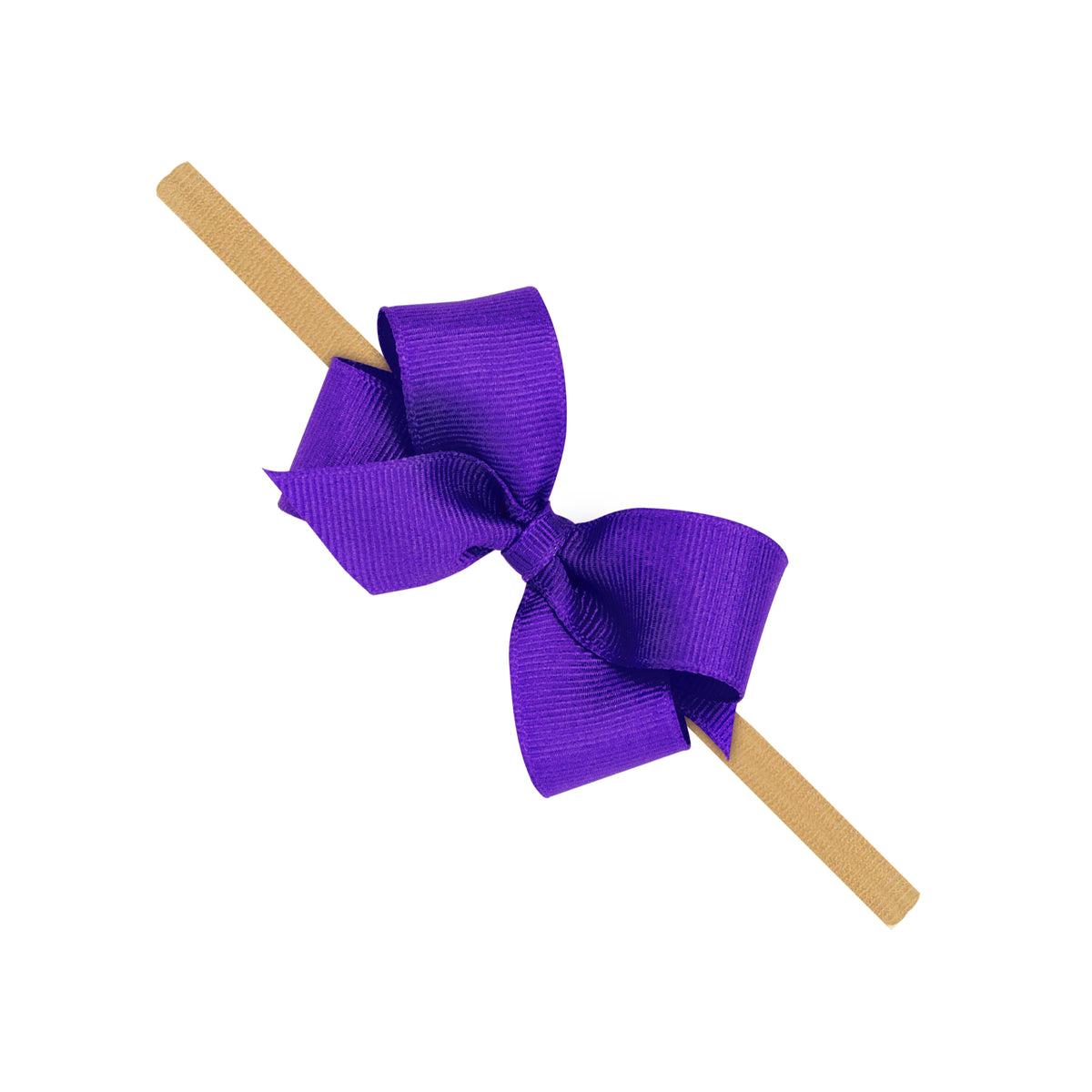 Wee Ones Grape Mini Grosgrain Hair Bow on Nude Soft Headband