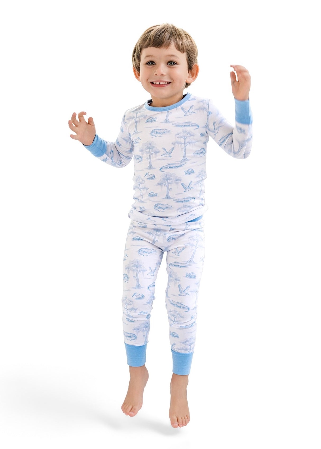 Pearls and Pelicans Bayou Toile Two-Piece Pajamas | Blue