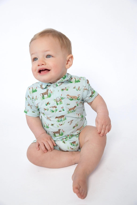 Goosies Delta Dogs Bamboo Short Sleeve Polo Romper