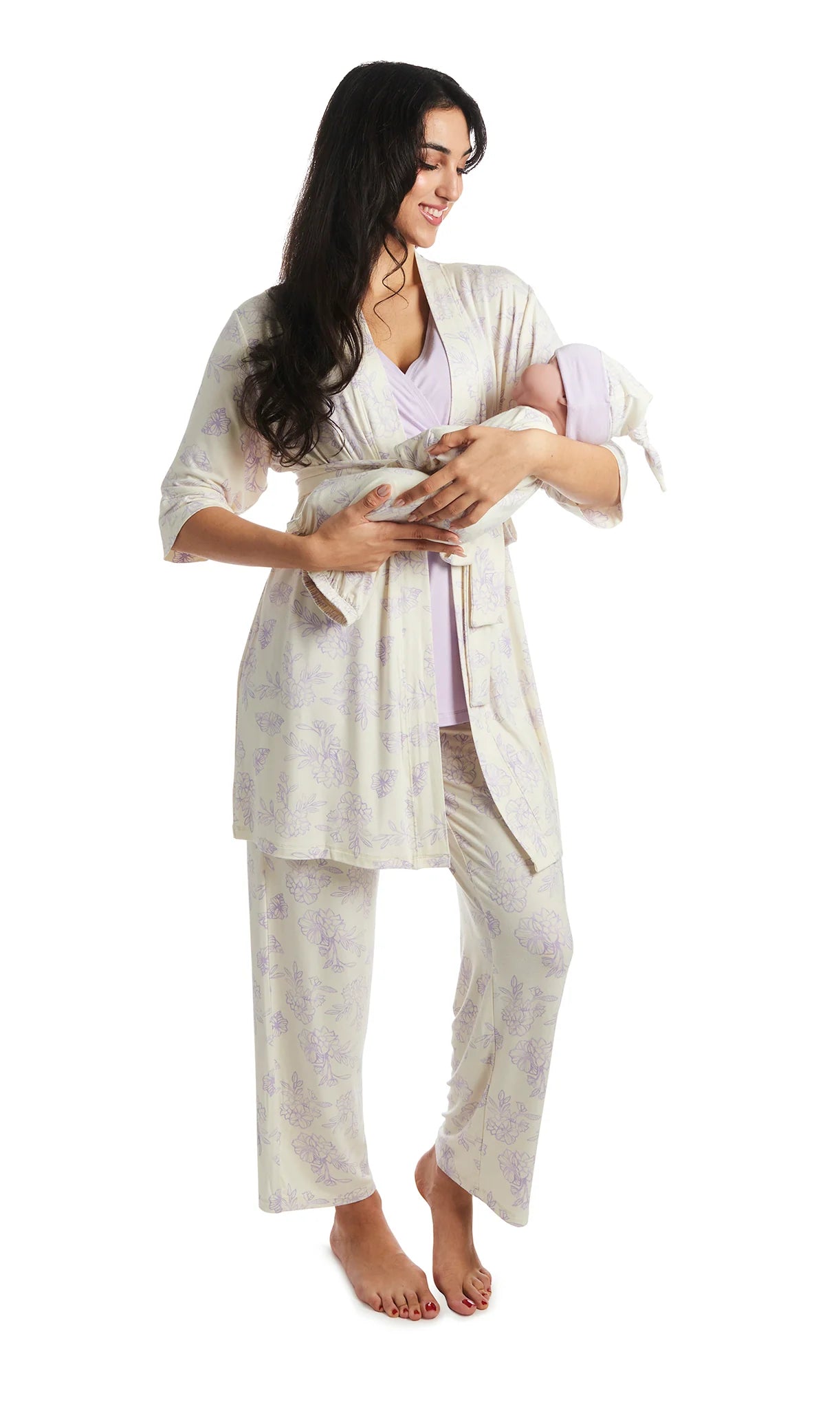 Everly Grey Bali Anelise 5-Piece Mom and Baby Matching Gift Set | Adult Pajama Set Newborn Gown and Hat Set