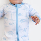 Pearls and Pelicans Bayou Toile Bamboo Zip Up Pajamas | Blue