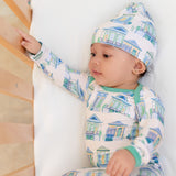 Pearls & Pelicans Home Sweet NOLA Bamboo Sleepie Gown (0-3mo) and Hat Set | Green