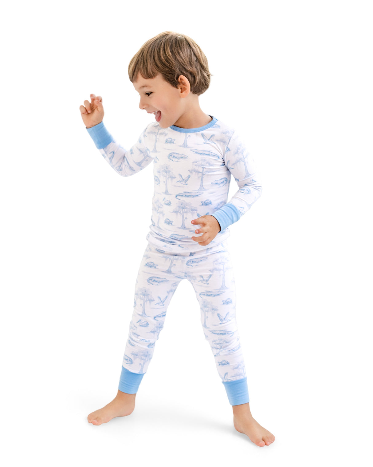 Pearls and Pelicans Bayou Toile Two-Piece Pajamas | Blue