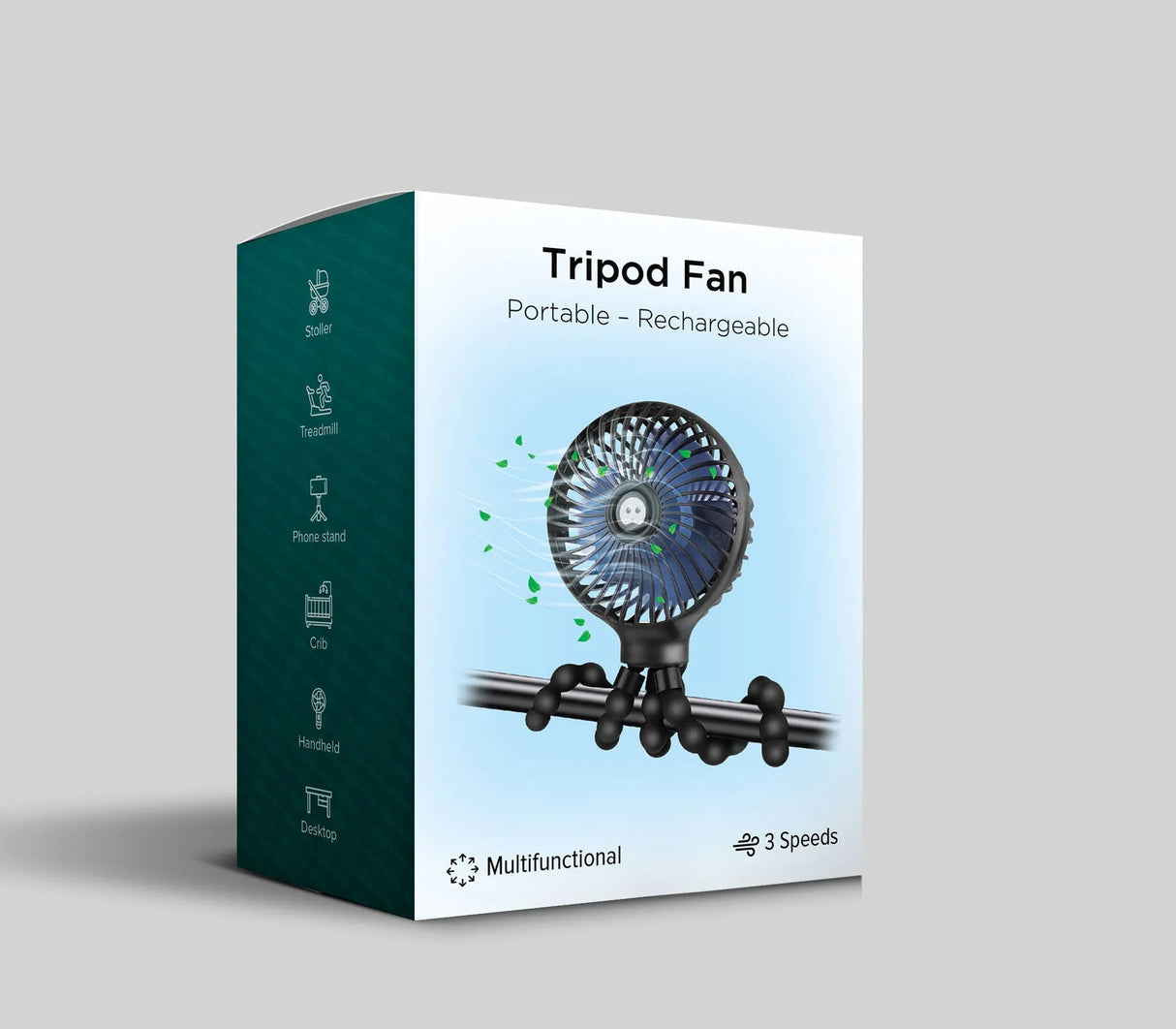 Tech Trendz Portable Rechargable Tripod Stroller Fan | Black