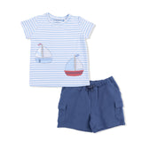 Angel Dear Bubbly Sailboat Stripe Crew Neck Tee w/ Cargo Short