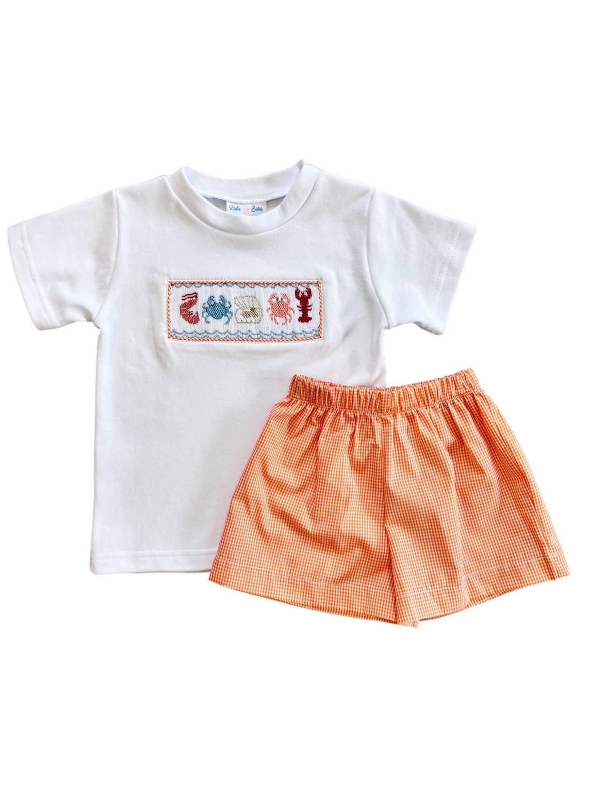Sea Smock Tee & Coral Gingham Short Set
