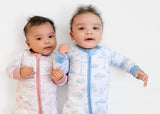 Pearls and Pelicans Bayou Toile Bamboo Zip Up Pajamas | Blue