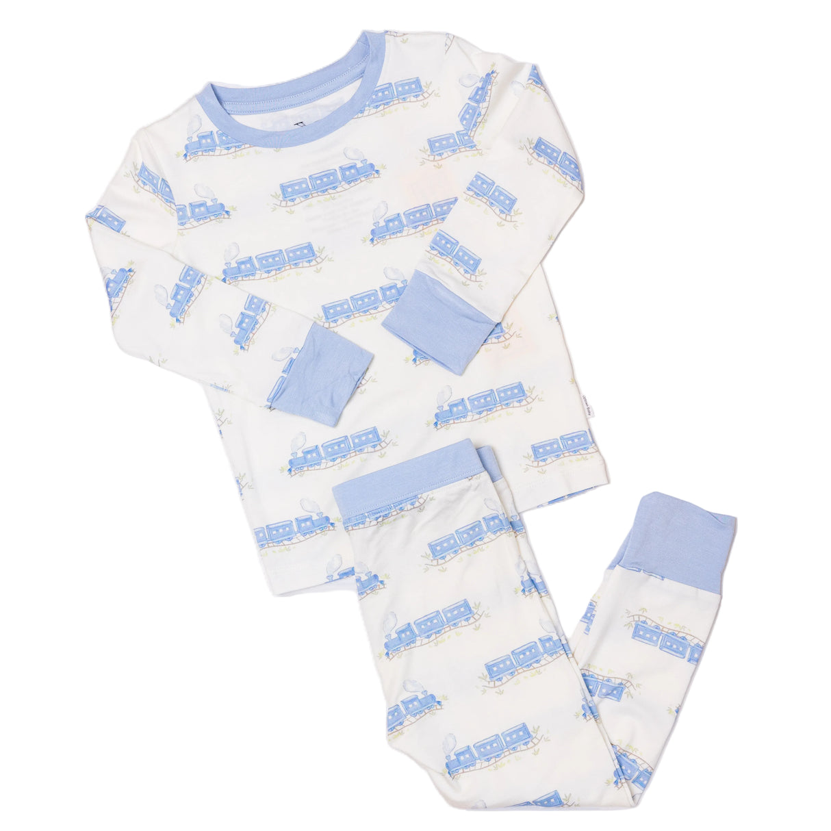 Uptown Baby Blue Trains Long Sleeve Bamboo Pajama Set