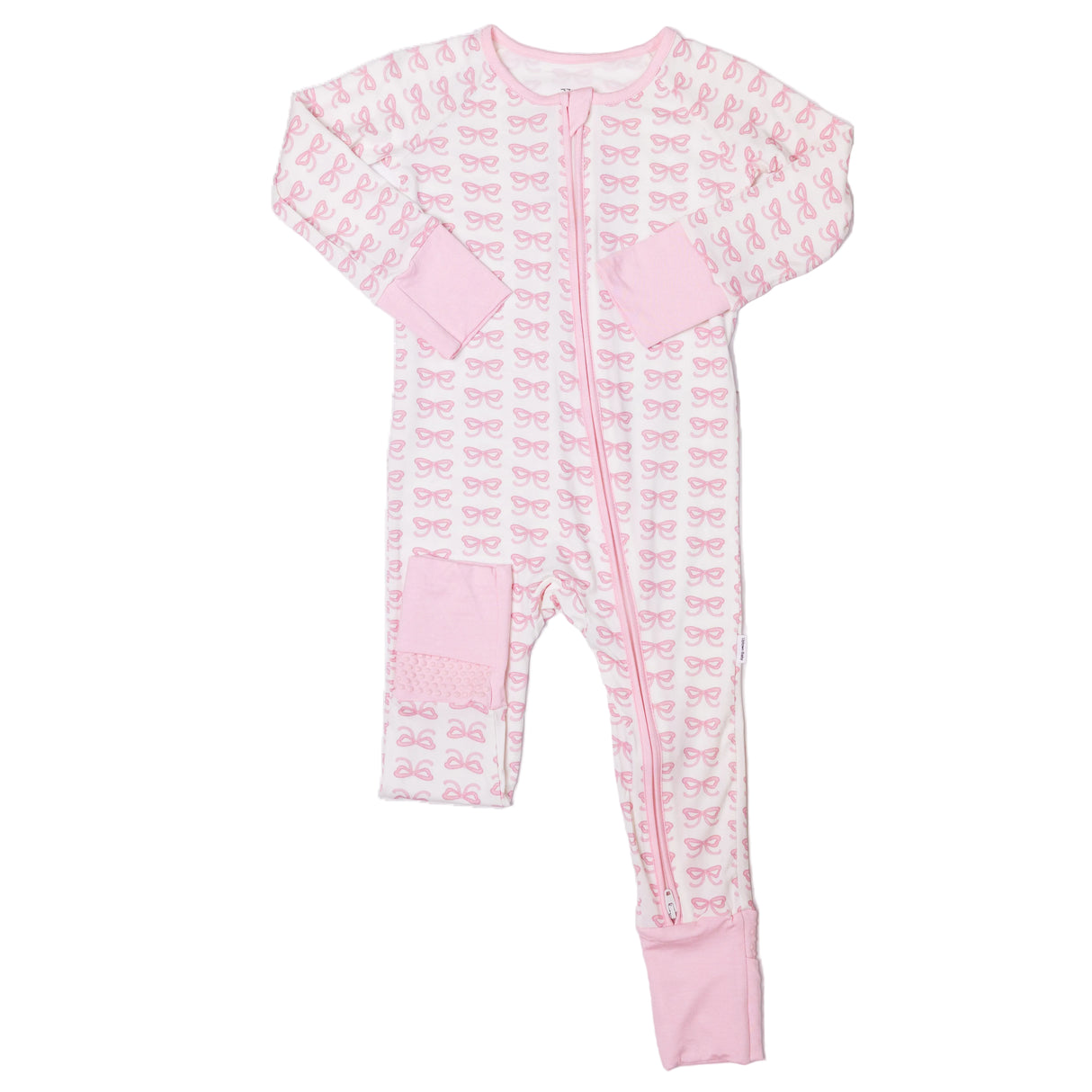 Uptown Baby Pink Bows Long Sleeve Bamboo Zipper Romper