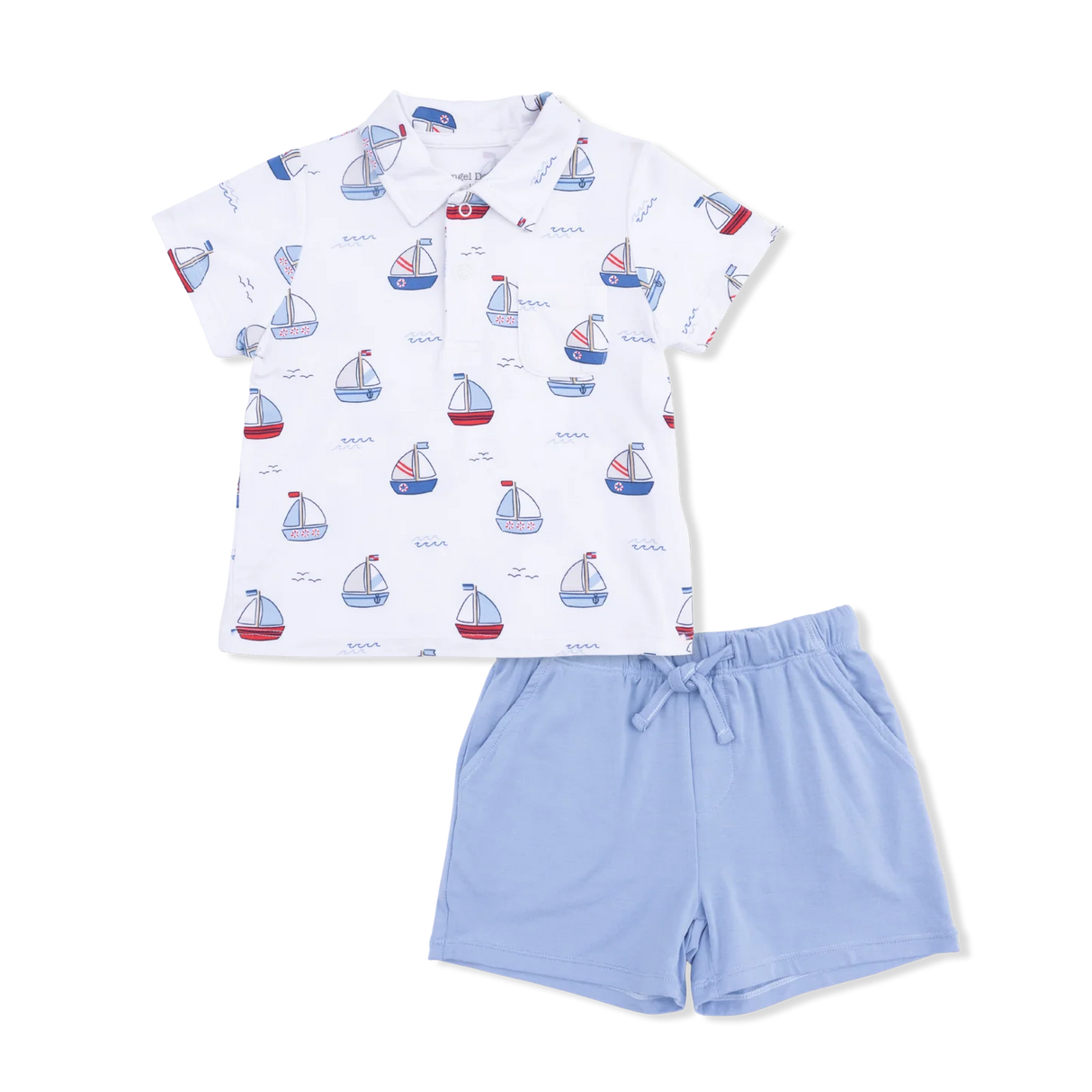 Angel Dear Bubbly Sailboats Blue Polo w/ Casual Short