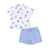 Angel Dear Bubbly Sailboats Blue Polo w/ Casual Short
