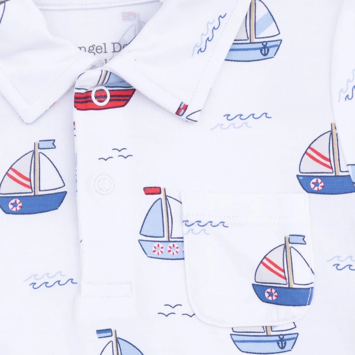 Angel Dear Bubbly Sailboats Blue Polo w/ Casual Short