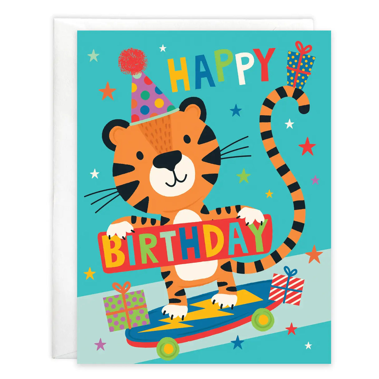 Gina B Designs Birthday Greeting Card | Skateboarding Tiger