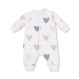 Angel Dear Hearts French Terry Baseball Collar Romper