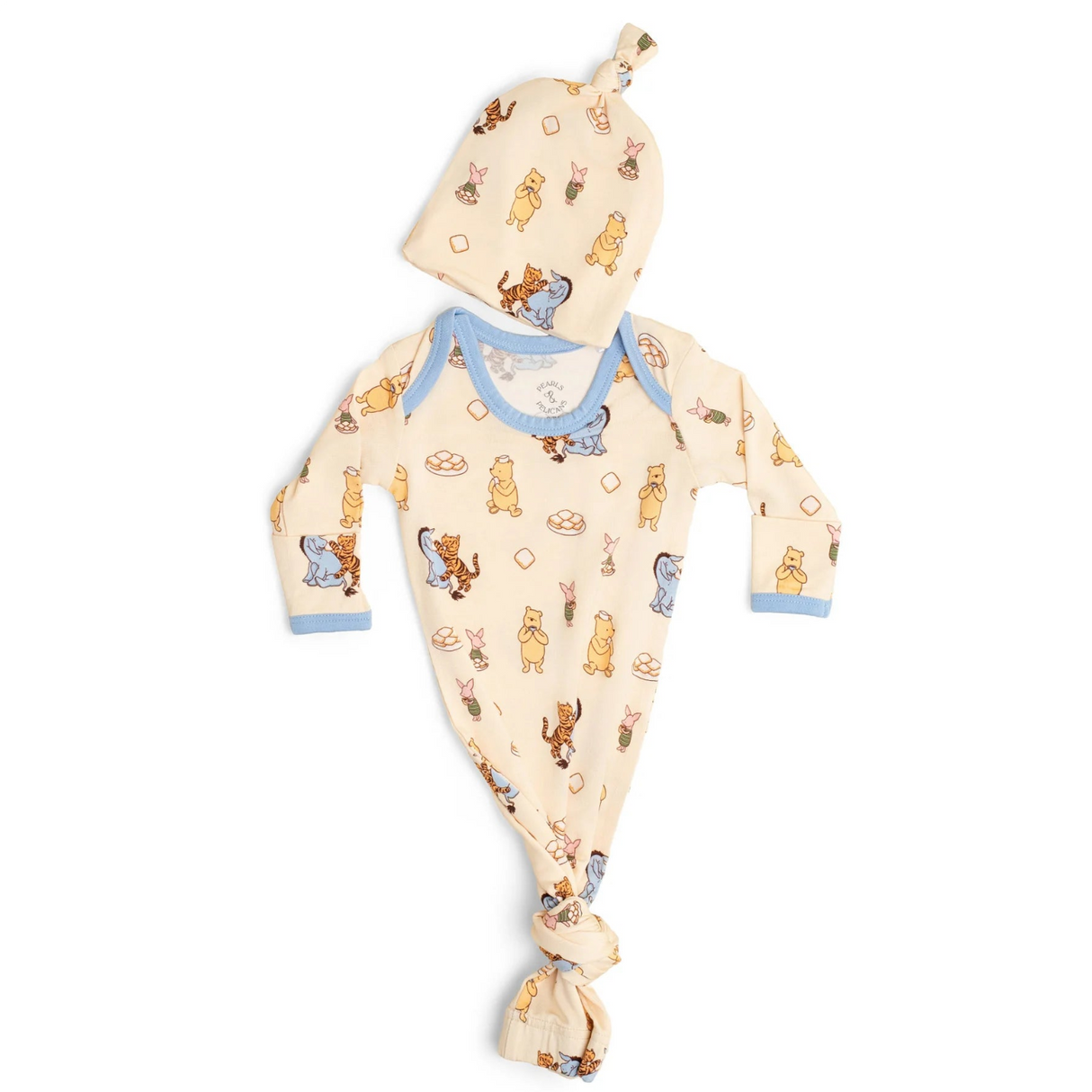 Pearl's & Pelicans Pooh's Beignet Adventure Bamboo Gown + Beanie Hat Set (0-3mo)