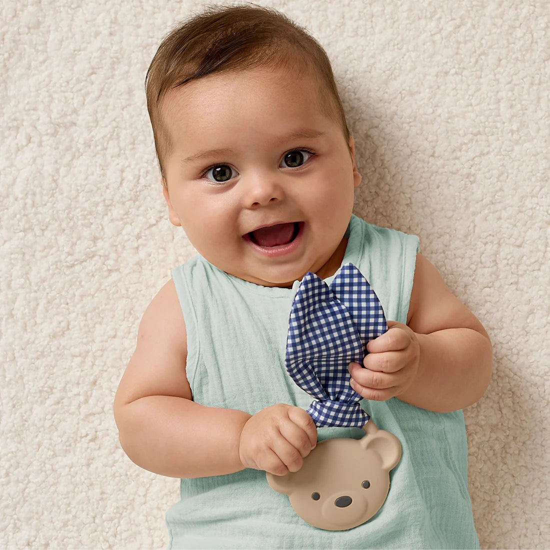 Itzy Ritzy Taupe Bear Crinkle Crew Sensory Teether