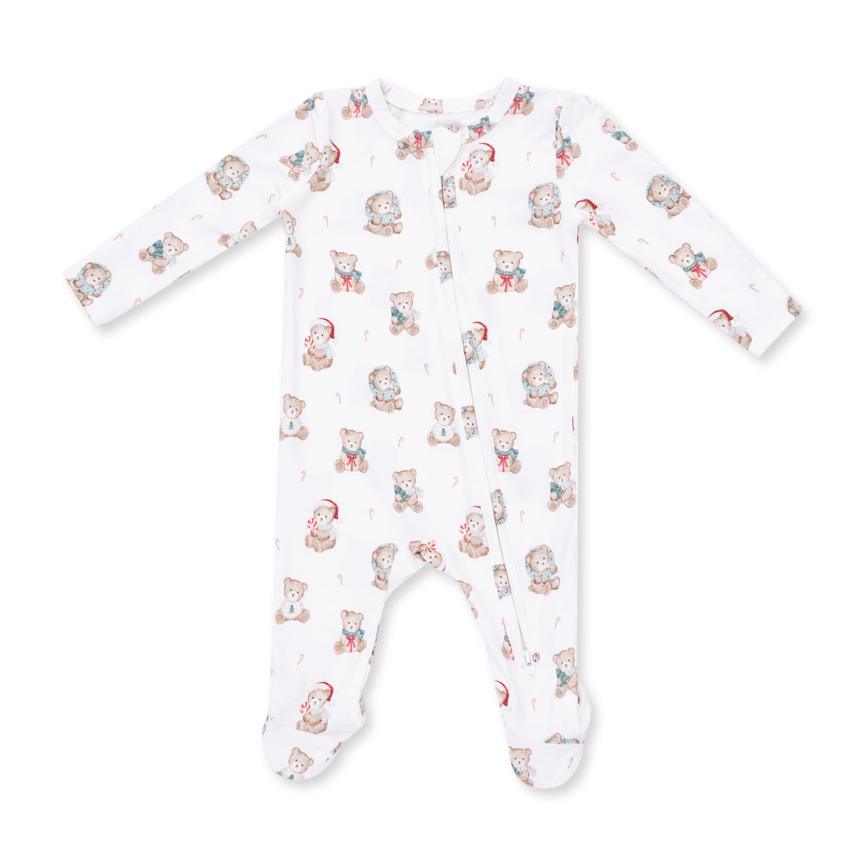 Angel Dear Christmas Teddy Bears Uni Bamboo 2-Way Zipper Footie