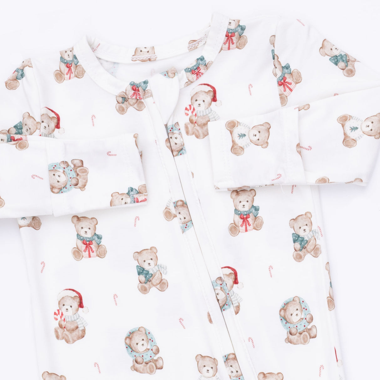 Angel Dear Christmas Teddy Bears Uni Bamboo 2-Way Zipper Footie