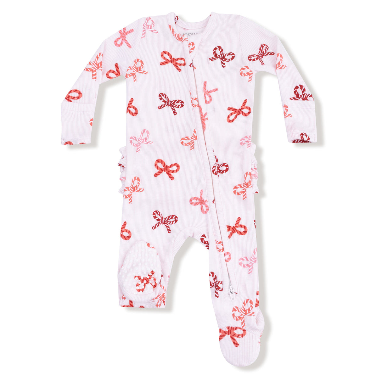 Angel Dear Candy Cane Bows Ruffle 2-Way Zipper Footie