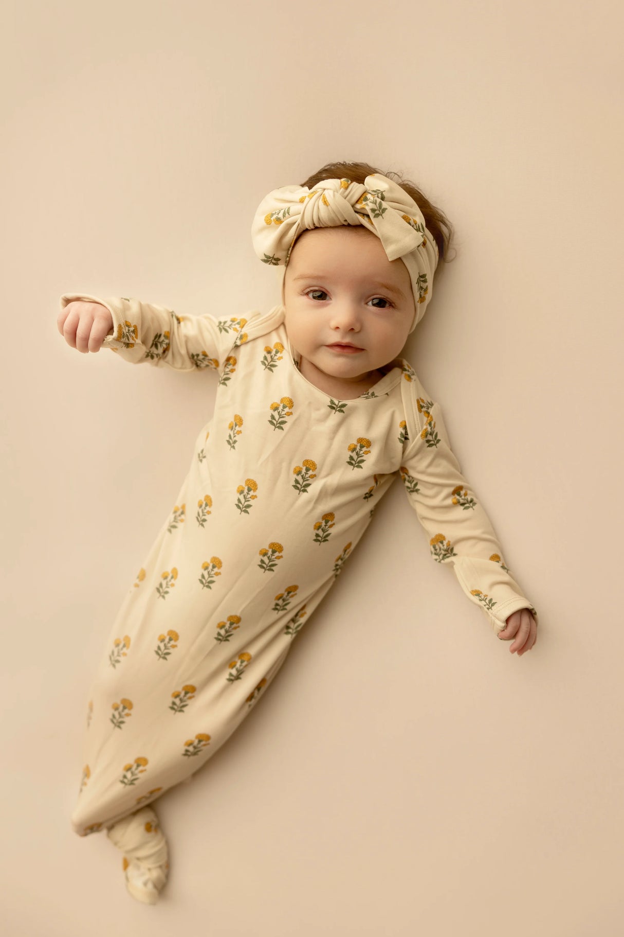 Goosies Marigold Bamboo Knotted Infant Gown | 0-3M