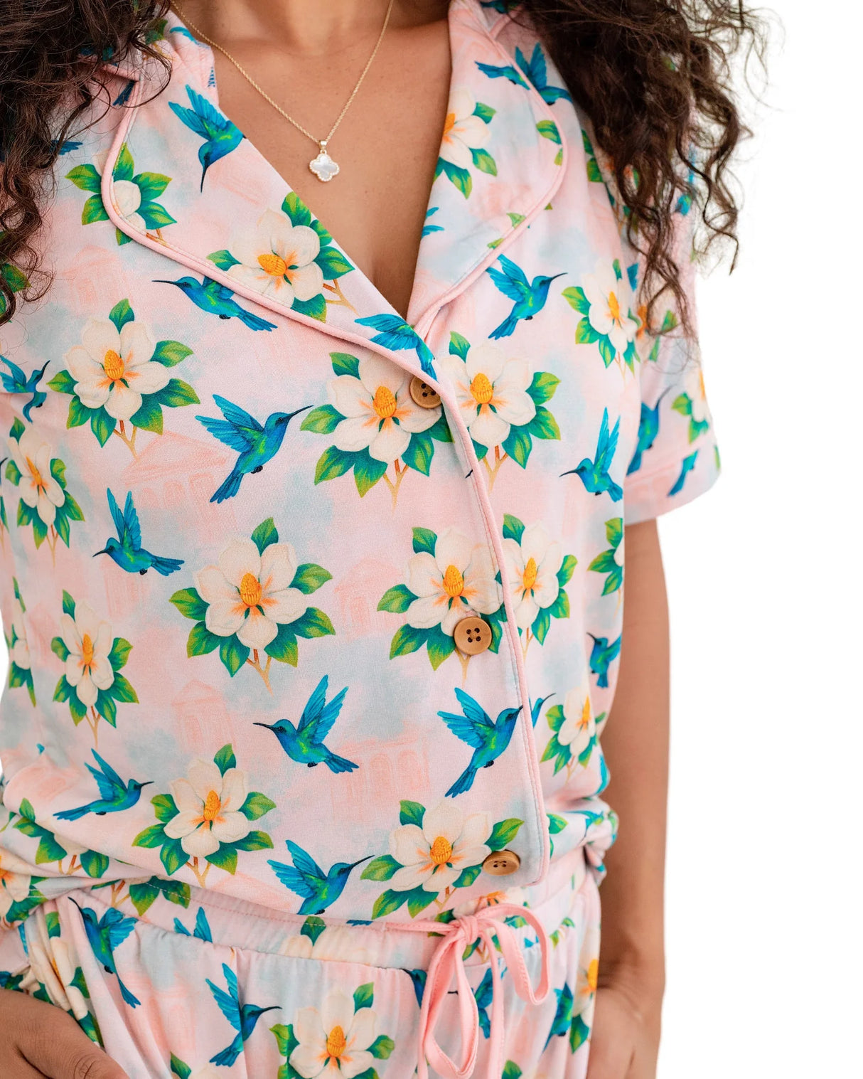 Pearls & Pelicans Bamboo Garden District Women's Short-Sleeve Shirt and Lounge Pants Set