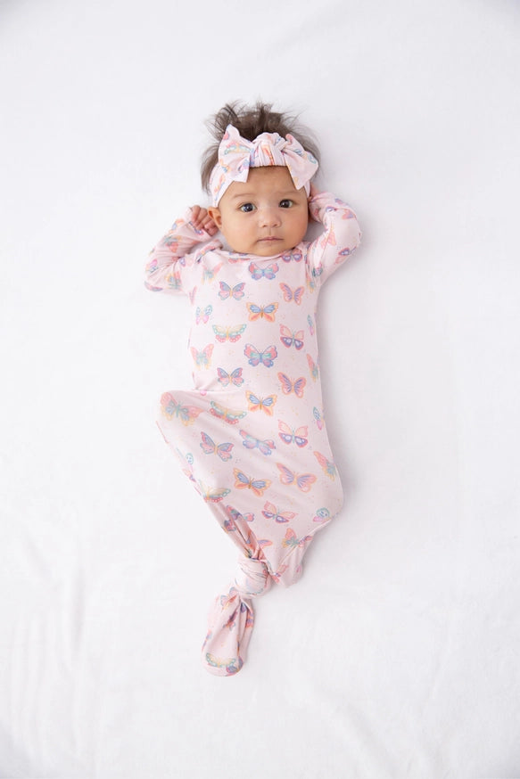 Goosies Butterfly Bliss Bamboo Knotted Infant Gown | 0-3M