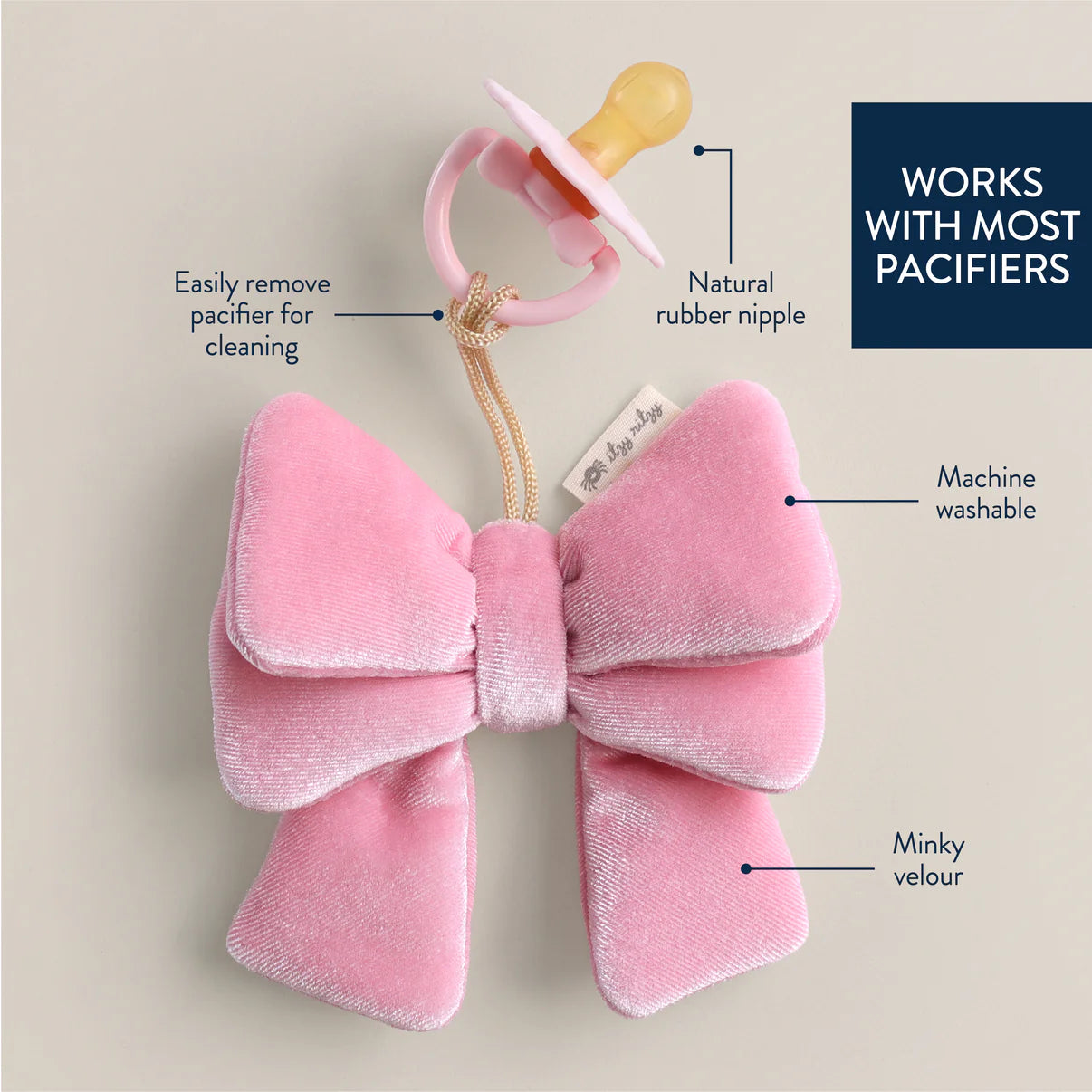 Itzy Ritzy Bitzy Pal Natural Rubber Pacifier and Plush Toy | Bow
