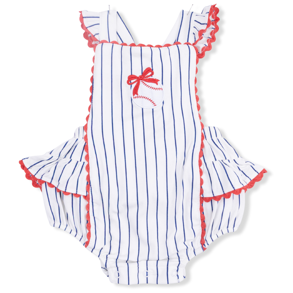 Angel Dear Baseball Stripe Ric Rac Ruffle Sunsuit