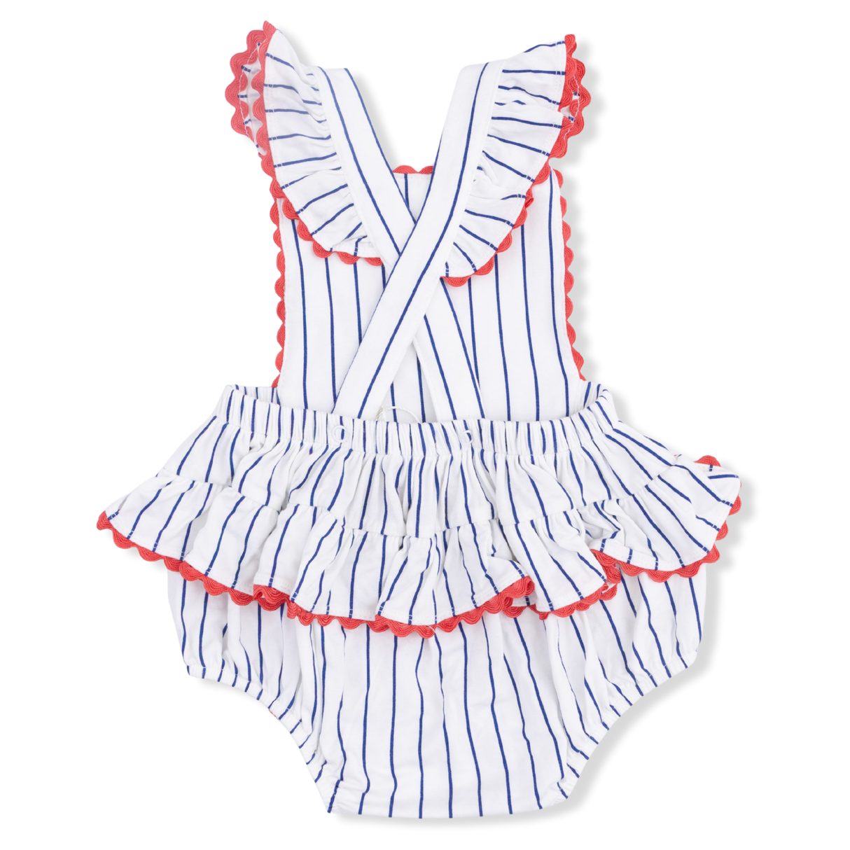 Angel Dear Baseball Stripe Ric Rac Ruffle Sunsuit