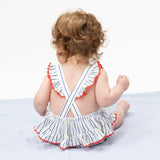 Angel Dear Baseball Stripe Ric Rac Ruffle Sunsuit