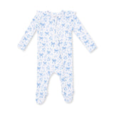Angel Dear Blue Bows & Flowers Bamboo 2-Way Ruffle Sleeve Zipper Footie