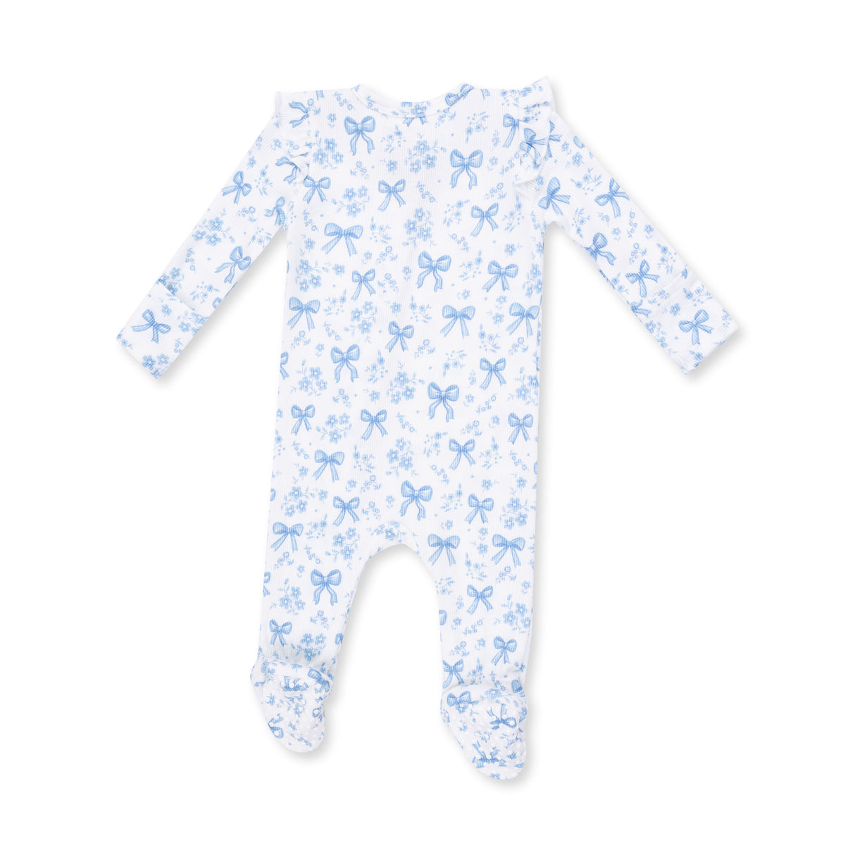 Angel Dear Blue Bows & Flowers Bamboo 2-Way Ruffle Sleeve Zipper Footie