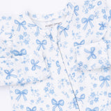 Angel Dear Blue Bows & Flowers Bamboo 2-Way Ruffle Sleeve Zipper Footie