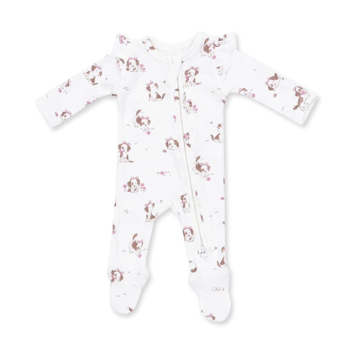 Angel Dear Explorer Puppy Pink Bamboo 2-Way Ruffle Sleeve Zipper Footie