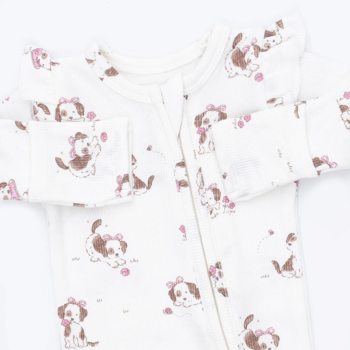 Angel Dear Explorer Puppy Pink Bamboo 2-Way Ruffle Sleeve Zipper Footie