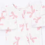 Angel Dear Pretty Bows Bamboo 2-Way Ruffle Sleeve Zipper Footie