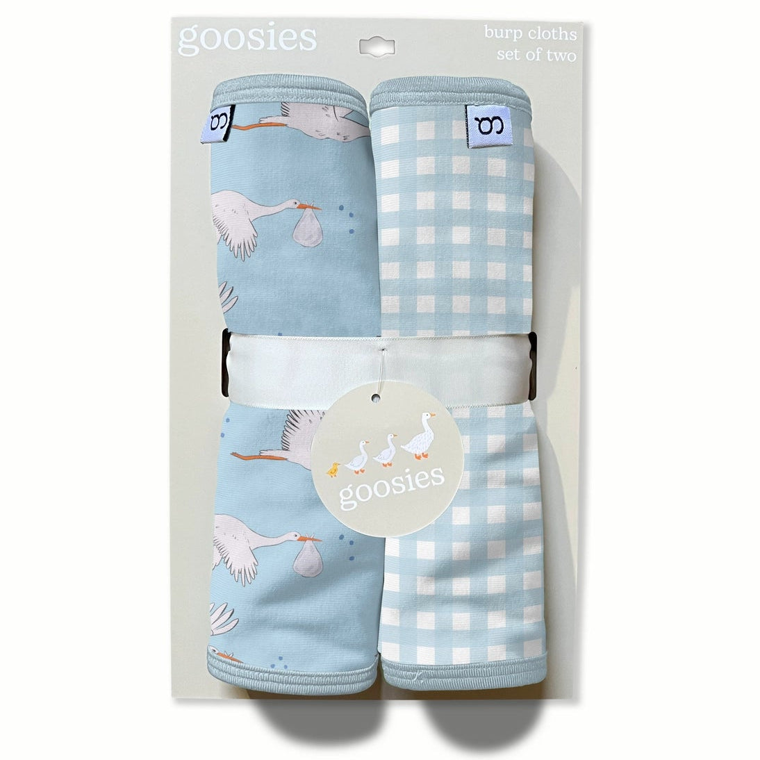 Goosies Stork Bamboo Burp Cloths 2 Pack Set | Blue Gingham