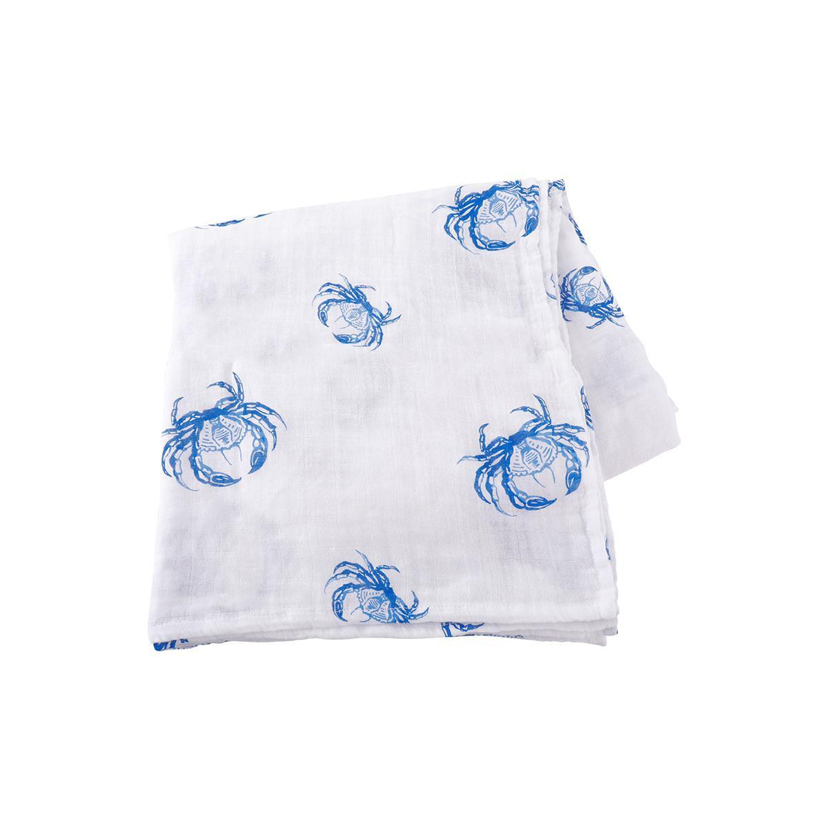 Blue Crab Gift Bundle: Bamboo Muslin Swaddle Blanket and Bib