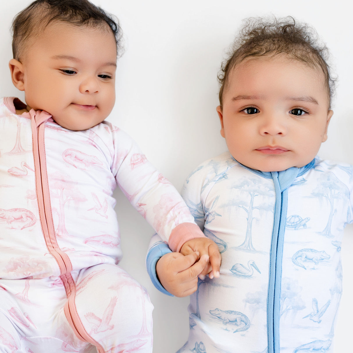Pearls and Pelicans Bayou Toile Bamboo Zip Up Pajamas | Blue