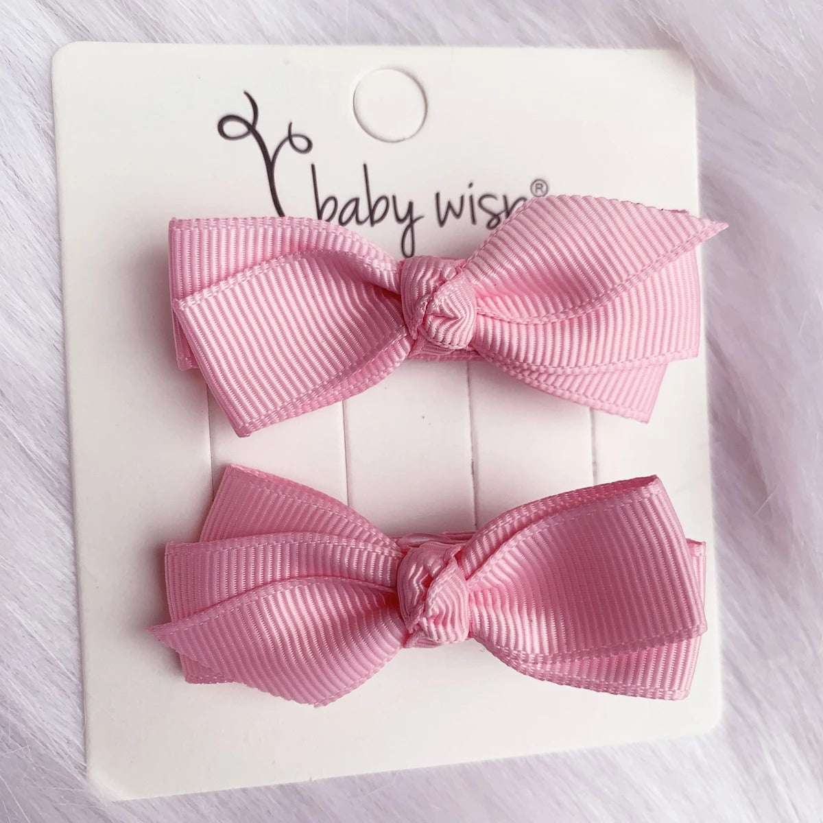 Baby Wisp Aiyanna Ribbon 2 Bow Set Knotted Center with Alligator Clips | Rose Quartz