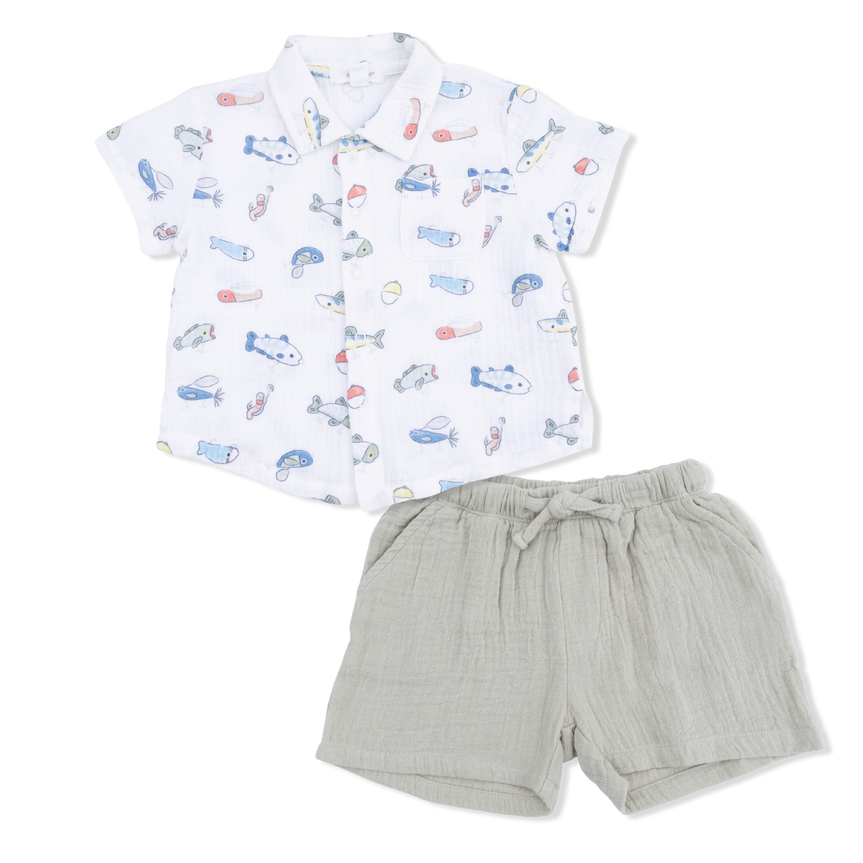 Angel Dear Fishing Lures Polo Button Up w/ Short