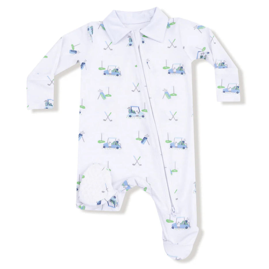 Angel Dear Baby Golf Carts Bamboo Polo 2-Way Zipper Footie | Blue