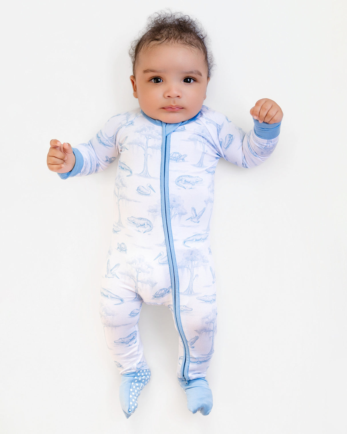 Pearls and Pelicans Bayou Toile Bamboo Zip Up Pajamas | Blue