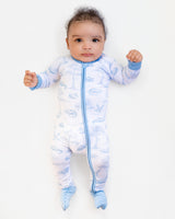 Pearls and Pelicans Bayou Toile Bamboo Zip Up Pajamas | Blue
