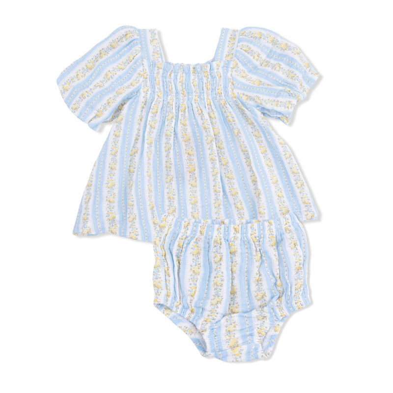 Odalys Floral Stripe Puff Sleeve Baby Doll Dress w/ Bloomer