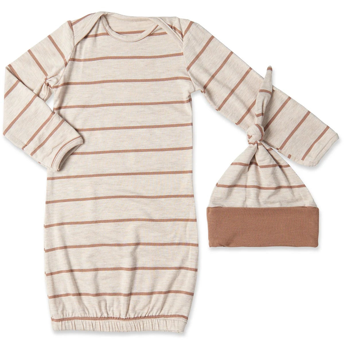 Everly Grey Carolyn Gown 4-Piece PJ Set with Newborn Gown and Hat | Mocha Stripe